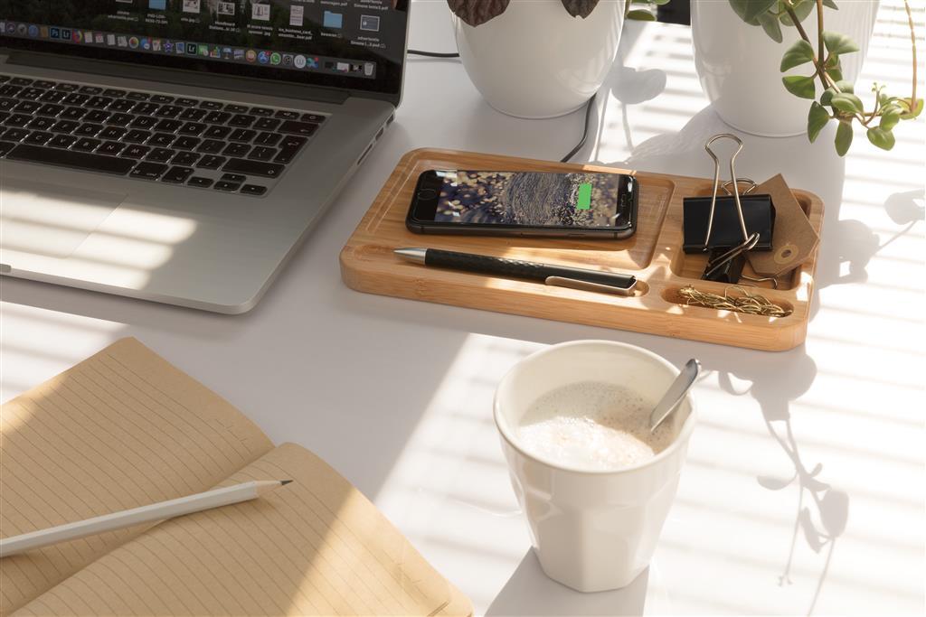 Bureau organizer | Draadloze oplader | Bamboe | 5W | Bruin